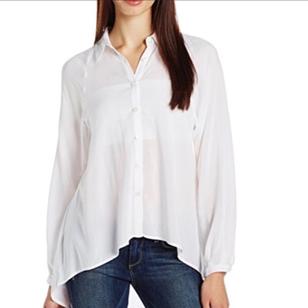 BCBG white button down shirt with cut outs